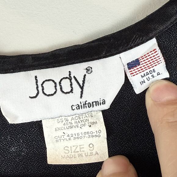 Vtg 90s Jody California Floral Midi Dress Sz 9 Black Ruffle Modest Cottagecore - Picture 5 of 11